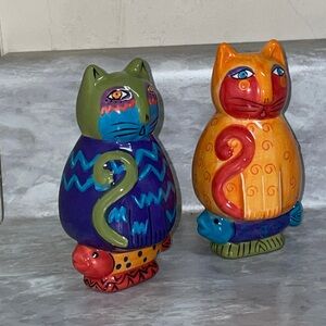 Laurel Burch 2 Magnet Vase Cats Fish 4”